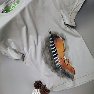 Футболка серая из хлопка Скрипка. Анастасия. Одежда женская ручной работы - Ярмарка Мастеров Одежда женская ручной работы. Ярмарка Мастеров - ручная работа Футболка серая из хлопка Скрипка. Handmade.
