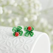Украшения handmade. Livemaster - original item Stud earrings ladybug on clover handmade. Handmade.