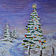 Picture miniature Christmas tree, 20h15, oil, with frame, Pictures, Voronezh,  Фото №1