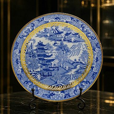 Винтаж ручной работы. Ярмарка Мастеров - ручная работа Блюдце Copeland China England, фарфор, кобальтовый пейзаж с позолотой. Handmade.