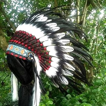 Kids Adult Native American Chief Headwear War Tablita Indian Feather Hair Bonnet 