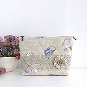 Сумки и аксессуары handmade. Livemaster - original item Boho provence Quilted Linen Cosmetic Bag with pocket. Handmade.