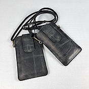 Сумки и аксессуары handmade. Livemaster - original item Phone bag, Crazy Horse wet asphalt. Handmade.