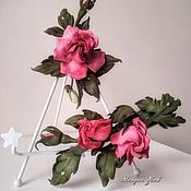 Украшения handmade. Livemaster - original item CLIPS: Set of jewelry made of genuine leather with mini roses. Handmade.