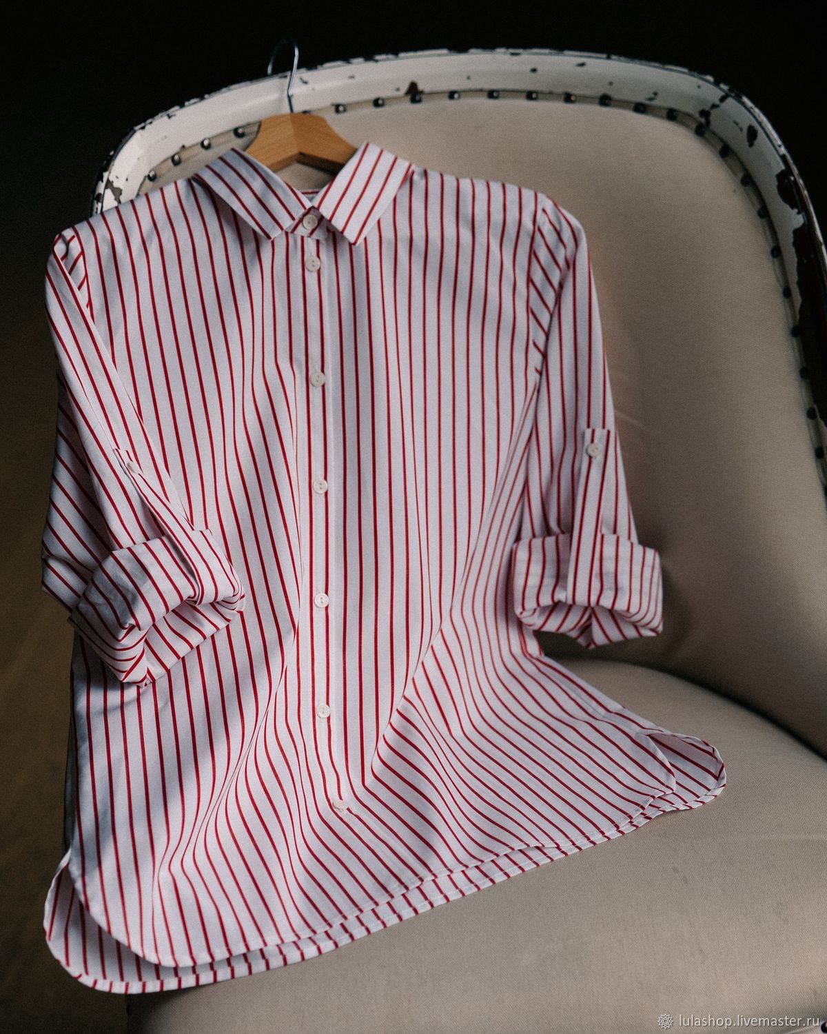 Shirt made of Italian satin burgundy stripe, Shirts, Moscow,  Фото №1