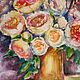 Акварельная картина, цветы в вазе, розы, натюрморт, формат А4, Картины, Москва,  Фото №1