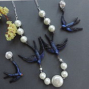 Украшения handmade. Livemaster - original item Necklace and earrings made of polymer clay with pearls. Handmade.