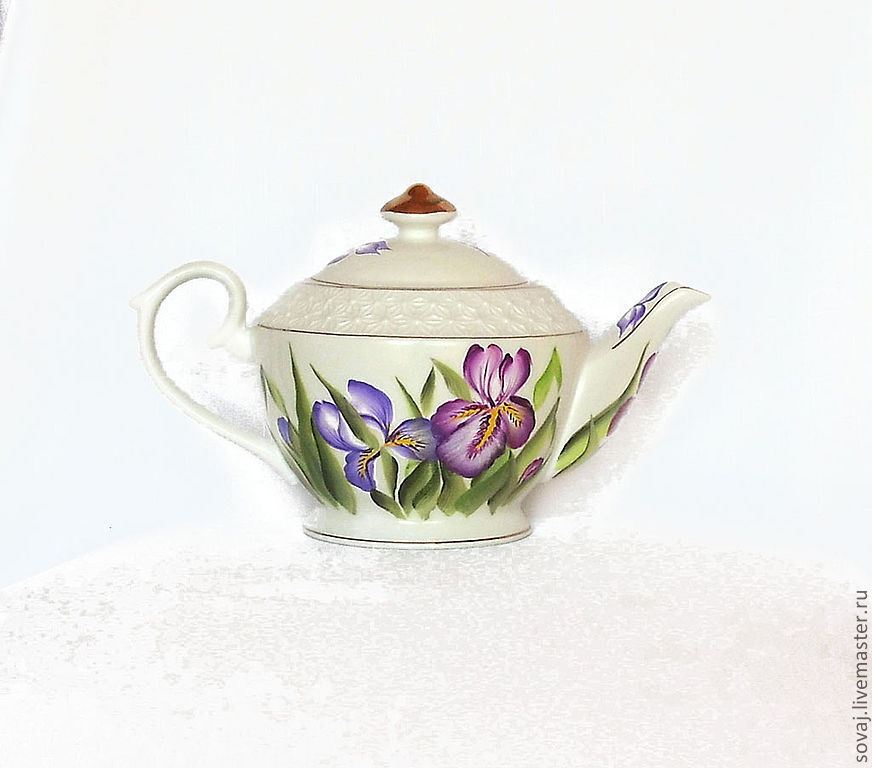 Teapot with painting ' Irises', Teapots & Kettles, ,  Фото №1
