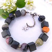 Large Bracelet with natural agate on memory.Dawn of summer