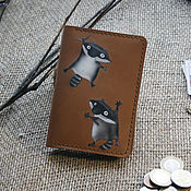 Сумки и аксессуары handmade. Livemaster - original item Passport cover leather with a raccoon pattern. Handmade.
