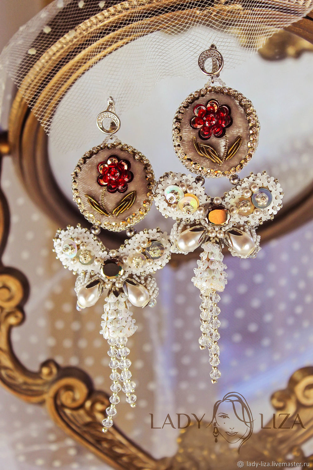 Embroidered Angelica earrings. Wedding earrings – купить на Ярмарке ...