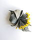 Spotlight Leather Flower Brooch grey with yellow stamens. Brooches. De-Si-Re. My Livemaster. Фото №4
