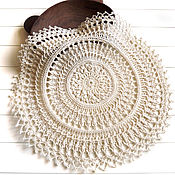 Для дома и интерьера handmade. Livemaster - original item Knitted doily 33 cm white linen (ivory) interior for serving. Handmade.