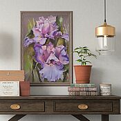 Картины и панно handmade. Livemaster - original item Painting Irises pastel (pink lilac green flowers). Handmade.