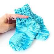 Booties sneakers knitted for boy, for girl, turquoise