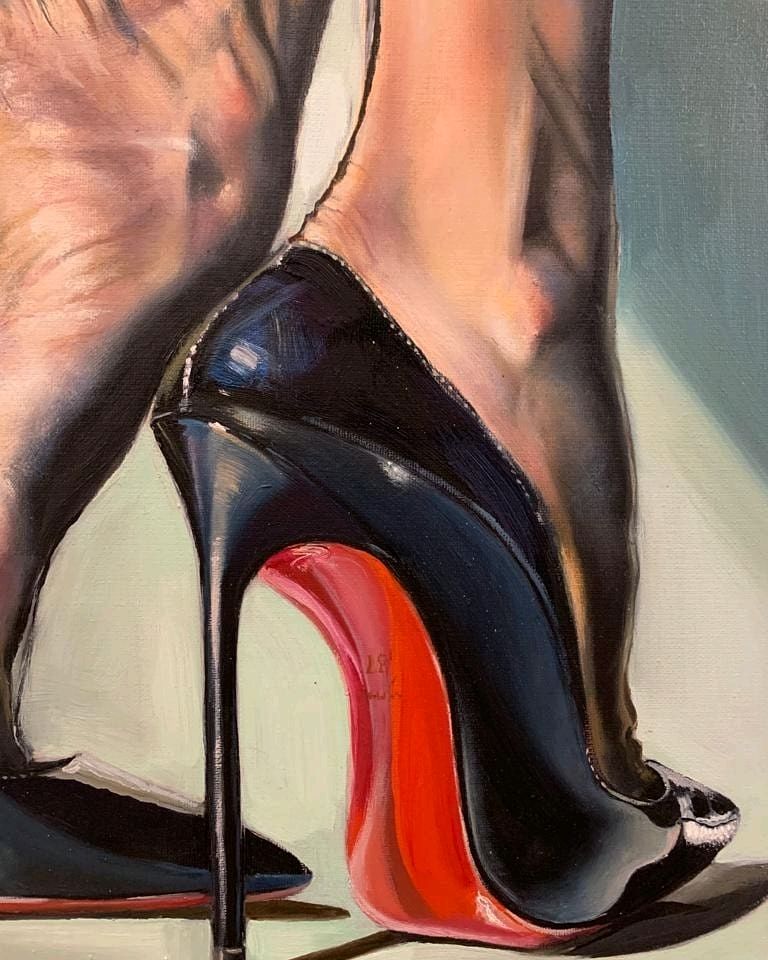 Фотография на тему Женские ножки в черных чулках и туфлях на высоком каблуке | PressFoto