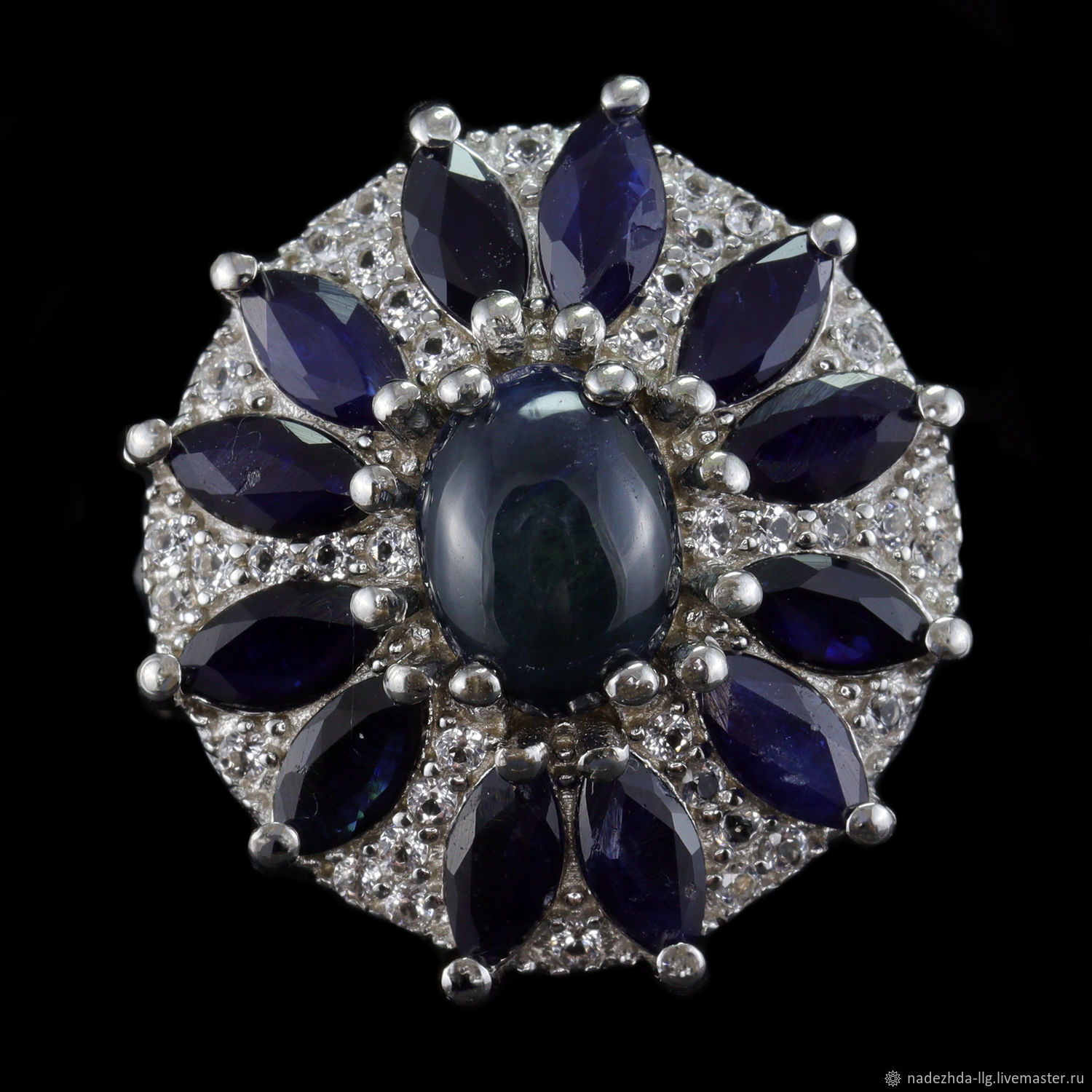 Женское серебряное кольцо 925 пробы с натуральным звёздчатым сапфиром в интернет-магазине Ярмарка Мастеров по цене 4650 ₽ – VN49ERU | Кольца, Невинномысск - доставка по России