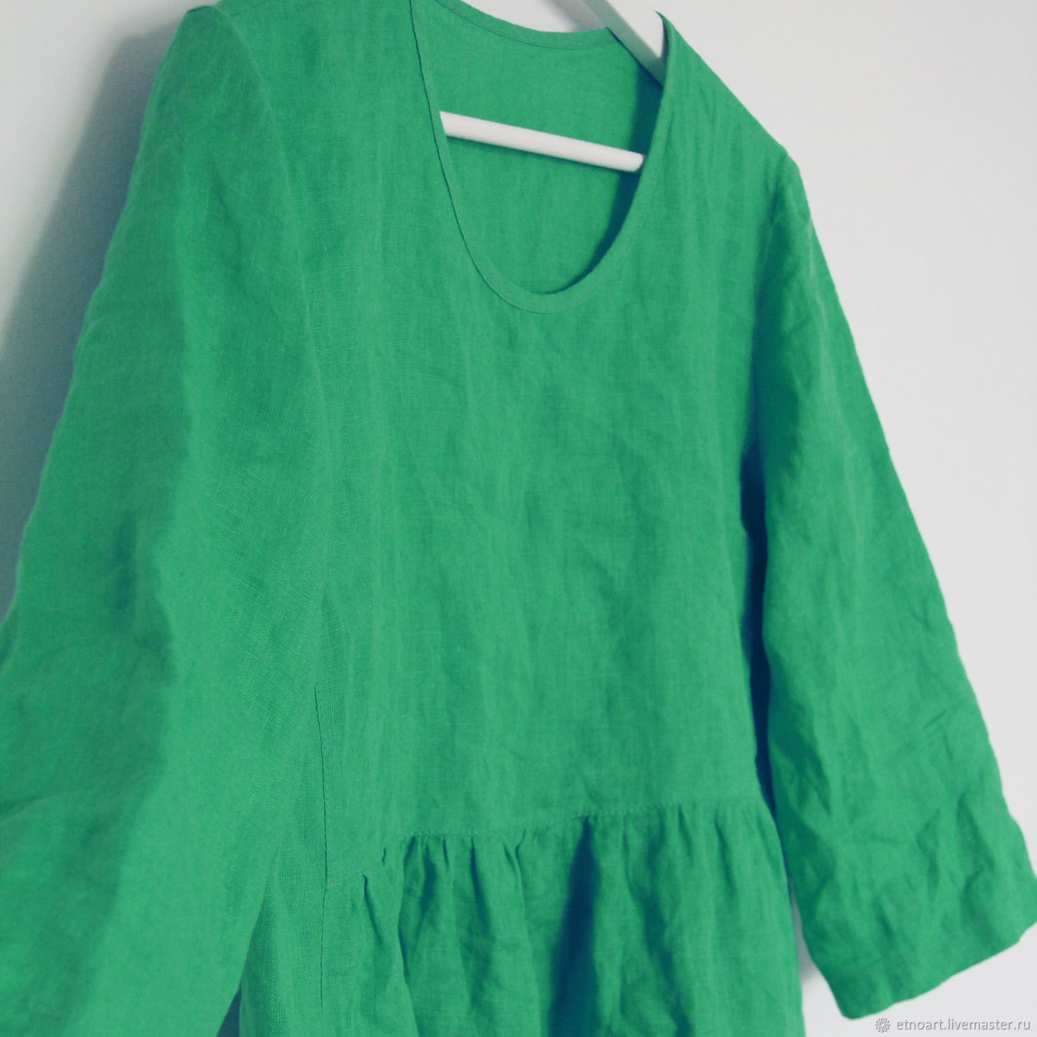 Green boho blouse made of 100% linen, Blouses, Tomsk,  Фото №1