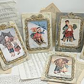 Картины и панно handmade. Livemaster - original item Panel postcard vintage kids winter retro style. Handmade.
