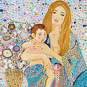 Картины и панно handmade. Livemaster - original item Big picture Mother and Child. GOLD, SILVER, DIAMOND, PEARL. Handmade.