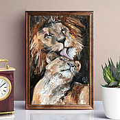 Картины и панно handmade. Livemaster - original item Lion and lioness, oil painting, lovers, couple. Handmade.