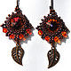 Beaded earrings, `forest Guardian`. Handmade jewelry. Tiavin. 
