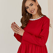 Одежда handmade. Livemaster - original item Red linen dress with cotton lace. Handmade.