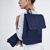 Рюкзак кожаный женский Jasmin (Тёмно - синий)