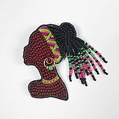 Украшения handmade. Livemaster - original item Ethnika bead Brooch African Ramla, brooch girl with braids. Handmade.