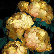 Картины и панно handmade. Livemaster - original item Golden interior painting of Peonies. Painting flowers. Handmade.