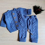 Knitted suit: blouse pants 68/74