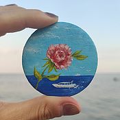 Украшения handmade. Livemaster - original item Flower Brooches by the Sea. Miniature painting on canvas. Seascape. Handmade.
