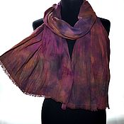 Шарфы: Шелковый шарф палантин женский зелёный натуральный шелк