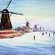 Drawing watercolor KINDERDIJK: SKATING RINK AND MILLS. Pictures. pictures & decor of TanyaSeptember. Online shopping on My Livemaster.  Фото №2
