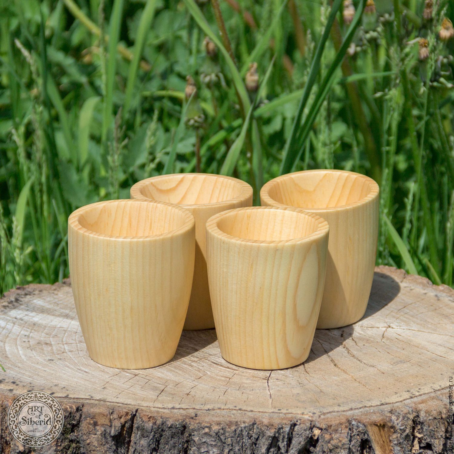 Набор деревянных стаканов из древесины кедра - 4 шт. NC6, Кружки и чашки, Новокузнецк,  Фото №1