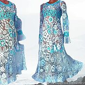 Одежда handmade. Livemaster - original item Long Evening Wedding Dress Crocheted. Blue Flowers.. Handmade.