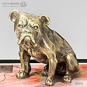 Сувениры и подарки handmade. Livemaster - original item Bronze dog English Bulldog on a panel of landscape Jasper. Handmade.