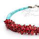 Short beads with coral and turquoise - a bright touch to any outfit.
