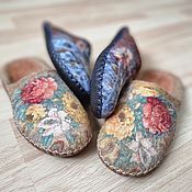 Тапочки валяные из шерсти бергшаф "Цветочные мотивы"