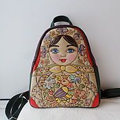 Сумки и аксессуары handmade. Livemaster - original item Leather backpack with engraving and painting Matryoshka.. Handmade.