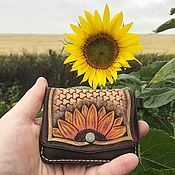 Сумки и аксессуары handmade. Livemaster - original item Leather wallet \ cardholder "Sunflower". Handmade.