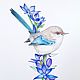 Painting Bird on a flower wren watercolor