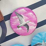 Украшения handmade. Livemaster - original item Brooch Seagull in the sky. Miniature painting on canvas. Seascape. Handmade.