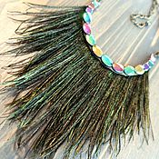 Украшения handmade. Livemaster - original item Necklace Bird of Happiness Peacock feathers, hematite and genuine leather. Handmade.