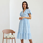 Одежда handmade. Livemaster - original item Summer dress made of Hydrangea sewing, blue cotton midi. Handmade.