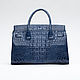 Вместительная женская сумка из кожи крокодила синего цвета. Классическая сумка. PREMIUM GOODS сумки из крокодила. Интернет-магазин Ярмарка Мастеров.  Фото №2