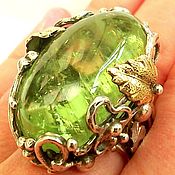Кольцо"Essere" зеленый нефрит,серебро 925