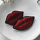 A beaded brooch red Lips, a brooch in the shape of lips, red lipstick, Brooches, Smolensk,  Фото №1