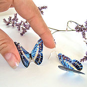 Украшения handmade. Livemaster - original item Transparent Earrings Blue White Butterflies Epoxy Resin Boho. Handmade.