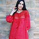 Long linen dress with a knitted yoke ' Scarlet sunrise '. Dresses. KVITKA. Online shopping on My Livemaster.  Фото №2
